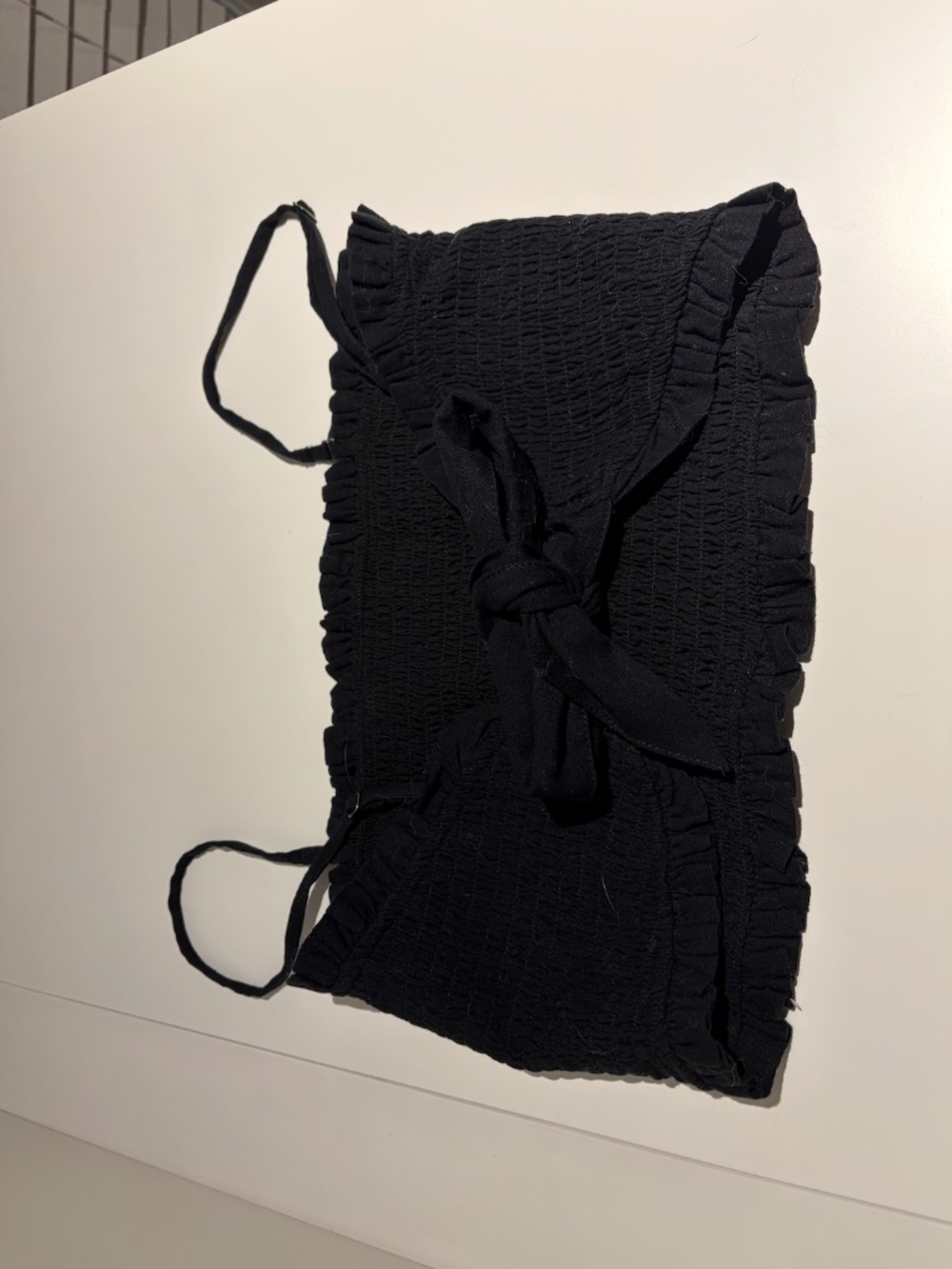 Black Smocked Tie Front Spaghetti Strap Crop Top